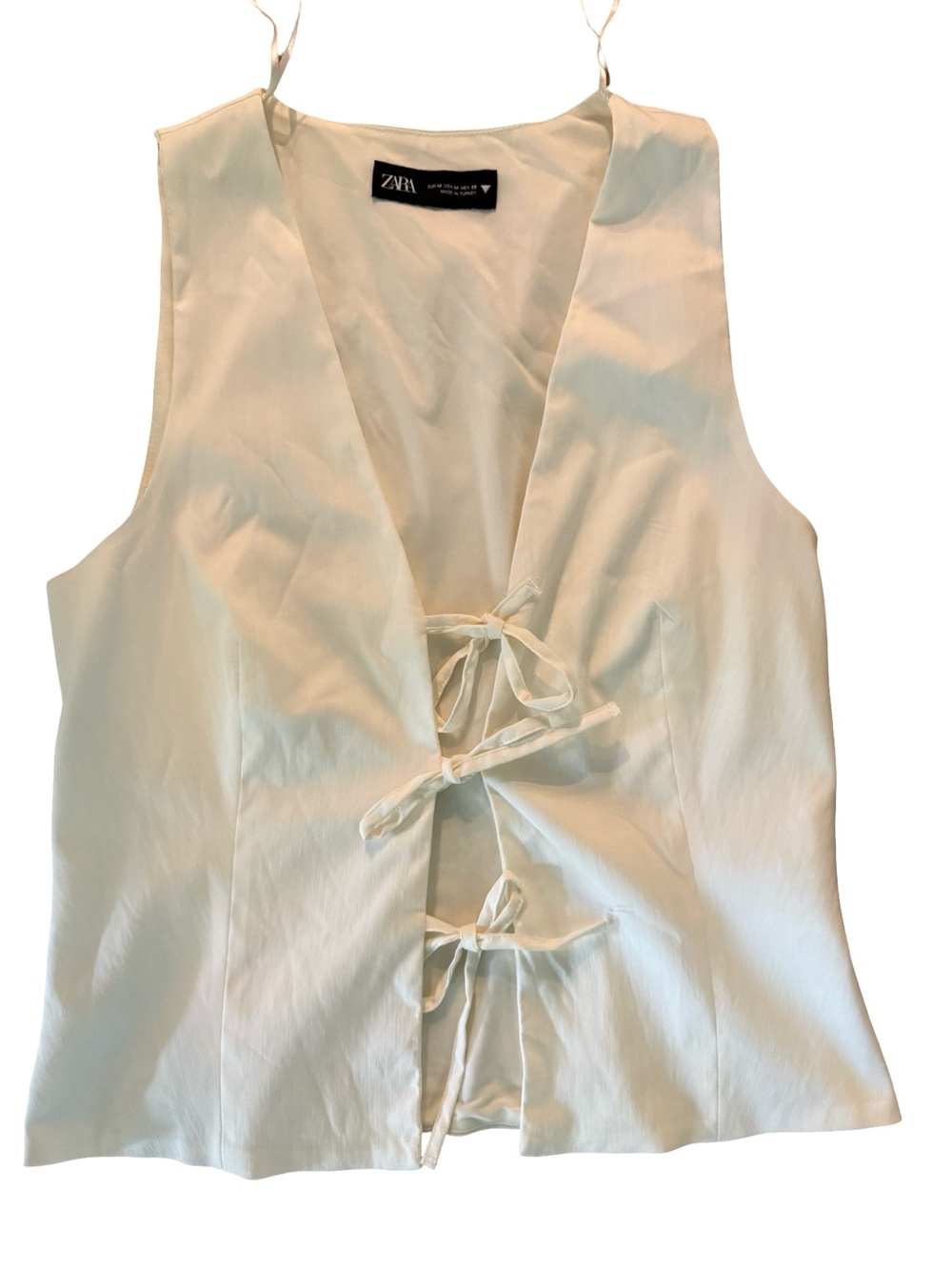 Zara Cream Tie Front Sleeveless Blouse Top Medium Minimalist